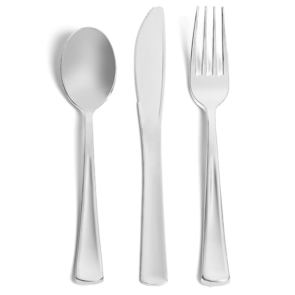 silver plastic cutlery set 