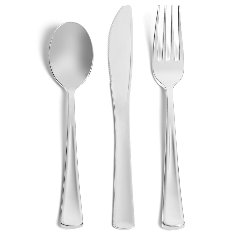 silver plastic cutlery set 