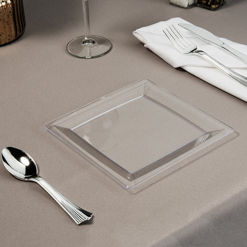 square clear plastic on table cloth 