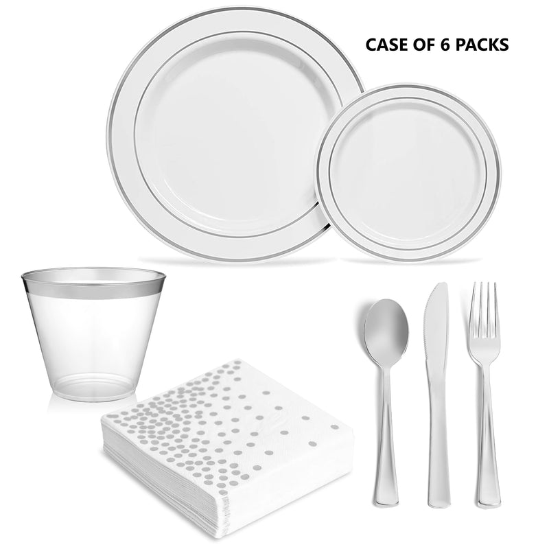 Premium Silver Rimmed Plates and Cutlery Set (175 Count)