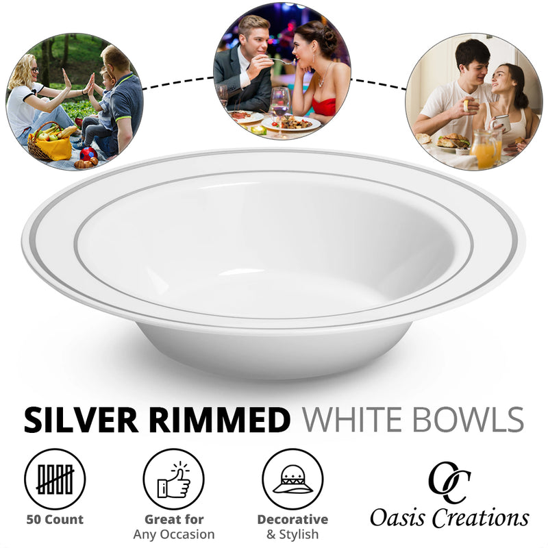 Silver Rimmed White Bowls - 5 Oz - (50 Count)