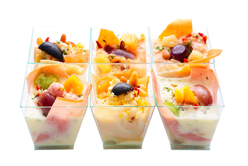 Square Mini Dessert Cup with fruits and spoons 