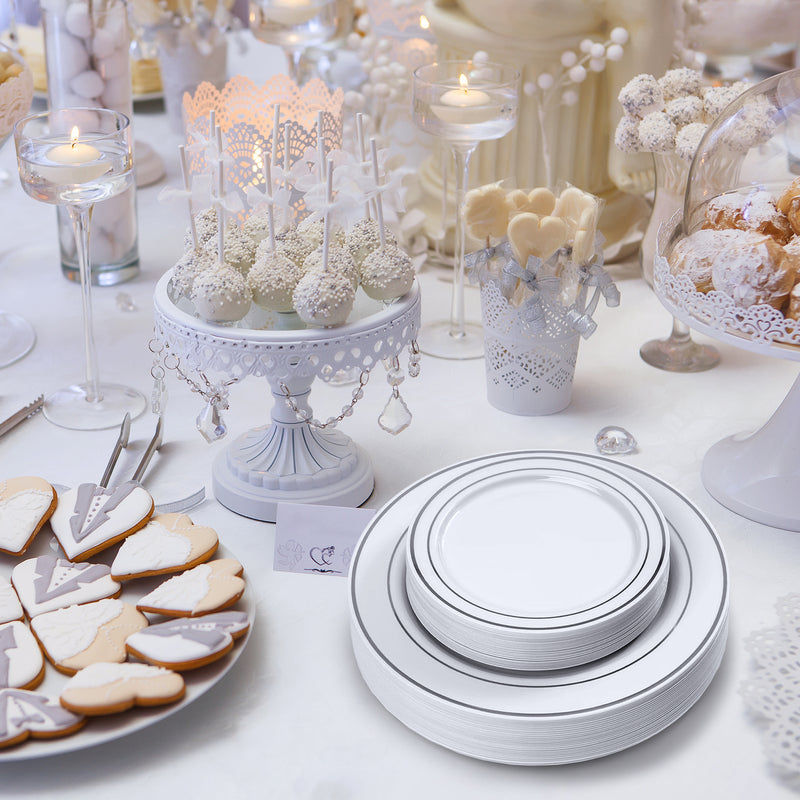 25x9’’ & 25x6” White Silver Rimmed Plate Set  - RSPS5