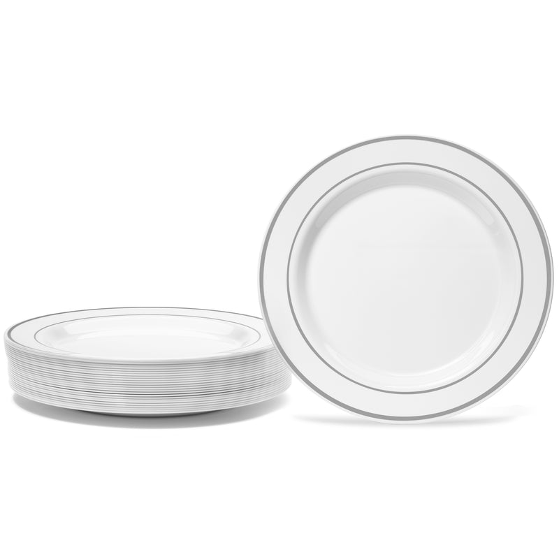 25x9’’ & 25x6” White Silver Rimmed Plate Set  - RSPS5