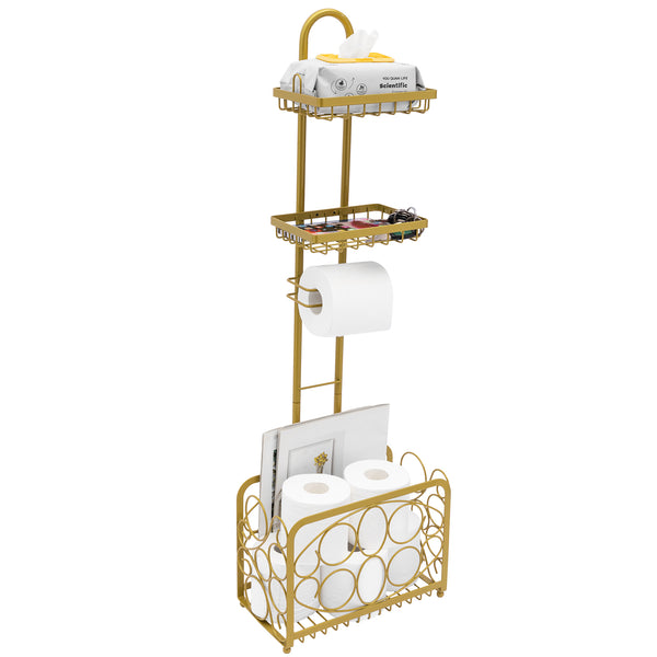 Freestanding Toilet Paper Holder with Storage Basket (Gold)