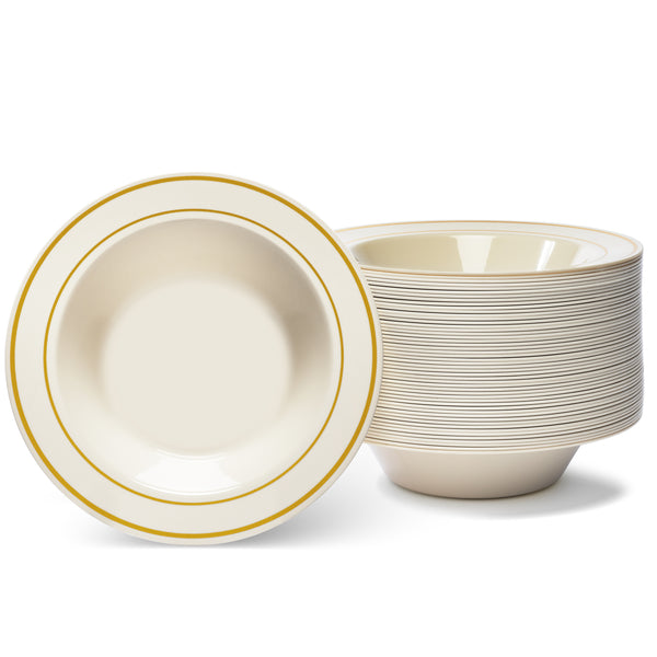 Gold Rimmed Ivory Bowls - 5 Oz - (50 Count)