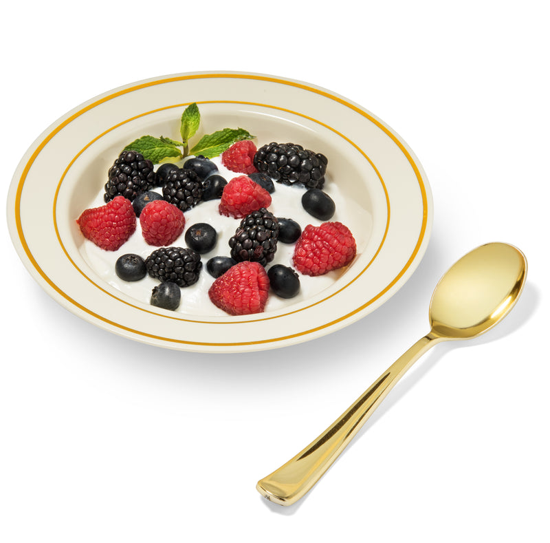 Gold Rimmed Ivory Bowls with ice ream 