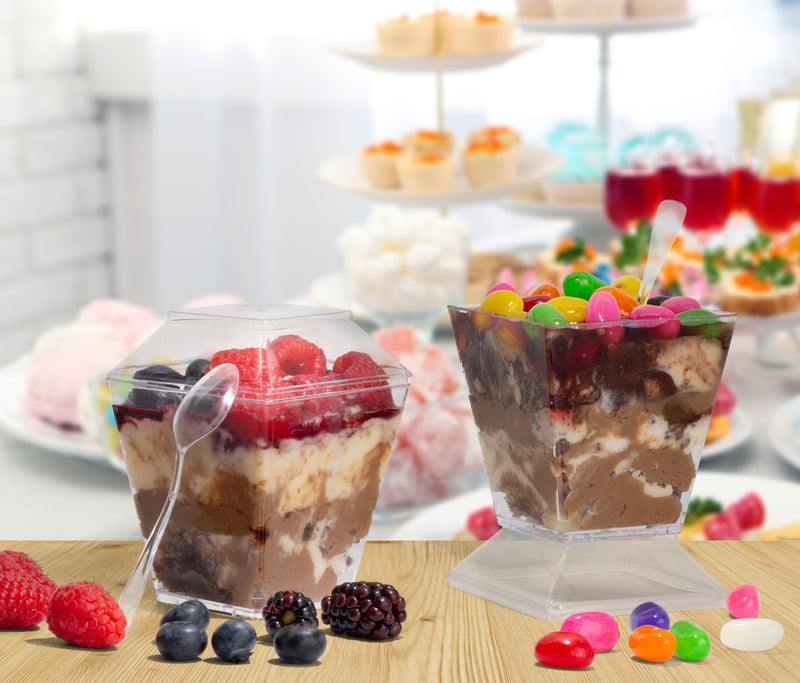 Square Dessert Cup - Lids & Spoons Included - 8 oz (50 Count)