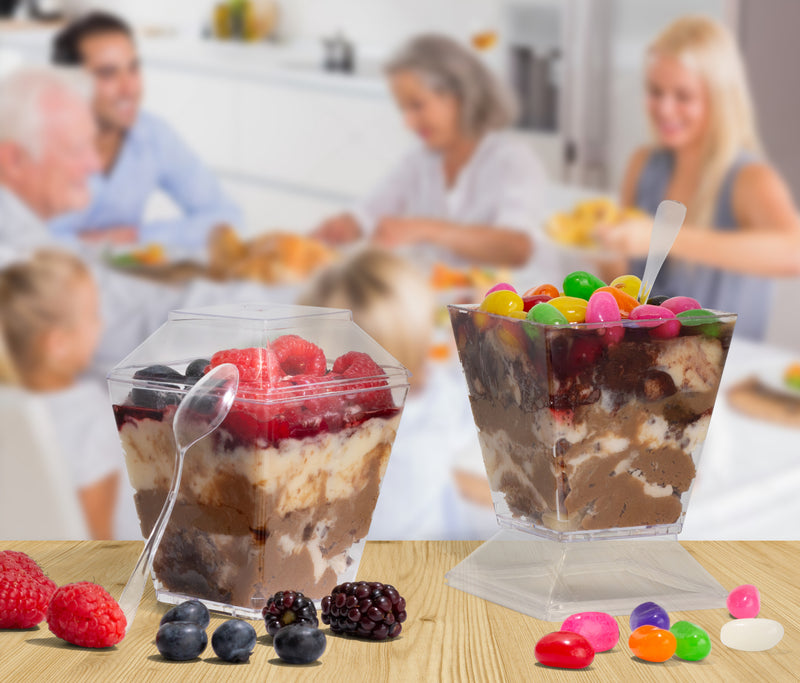 Square Dessert Cup - Lids & Spoons Included - 8 oz (50 Count)