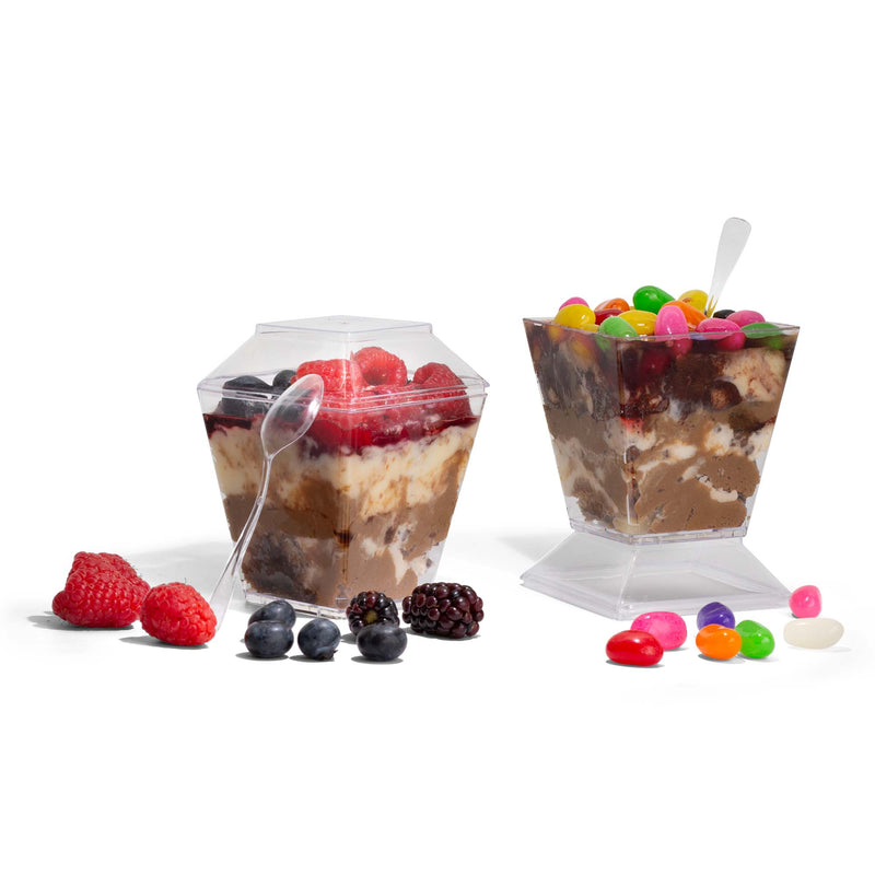 Square Dessert Cup - Lids & Spoons Included - 8 oz (50 Count)
