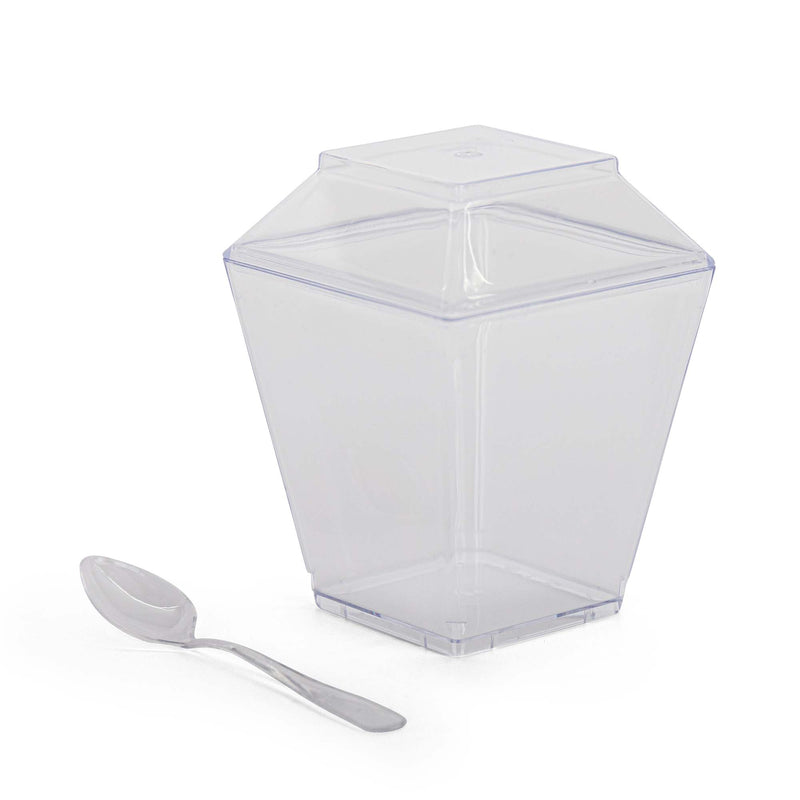 Square Dessert Cup - Lids & Spoons Included - 8 oz (50 Count)