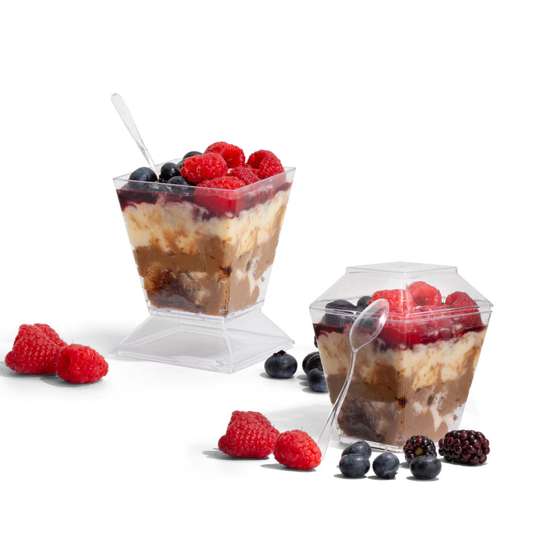 Square Dessert Cup - Lids & Spoons Included - 8 oz (50 Count)
