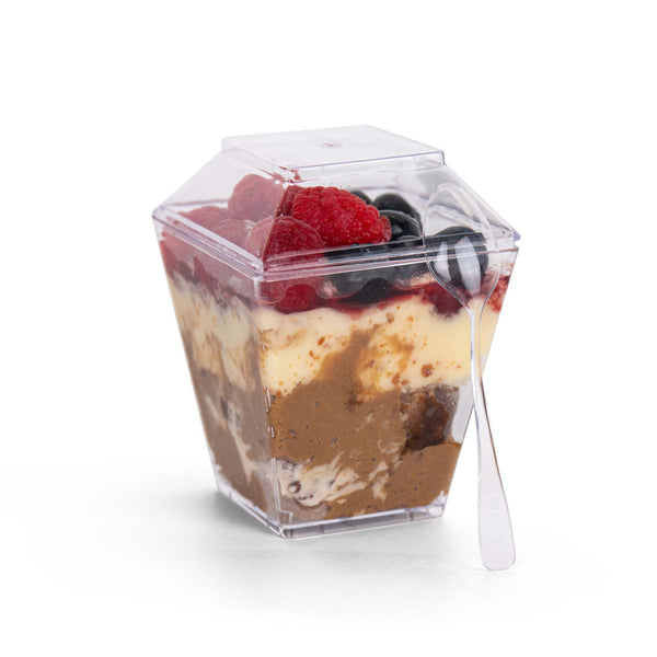 Square Dessert Cup - Lids & Spoons Included - 8 oz (50 Count)