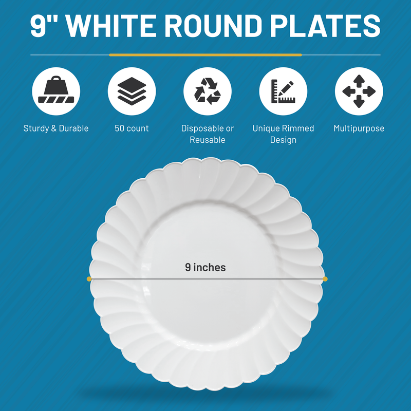 9" White Round Plates (50 count)