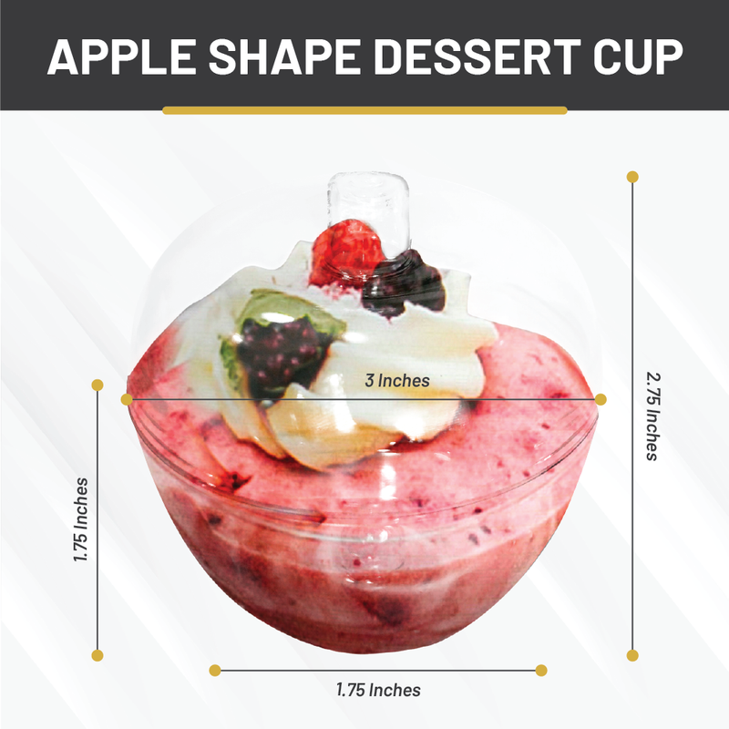 Apple Shape Dessert Cup - Lids and Spoons Included - 4 oz (50 Count)