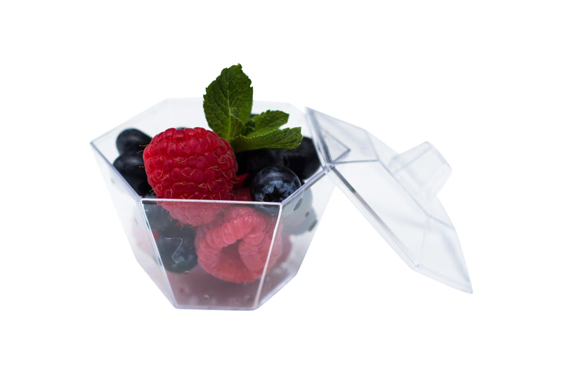 Hexagonal bowl with fruits and lids 
