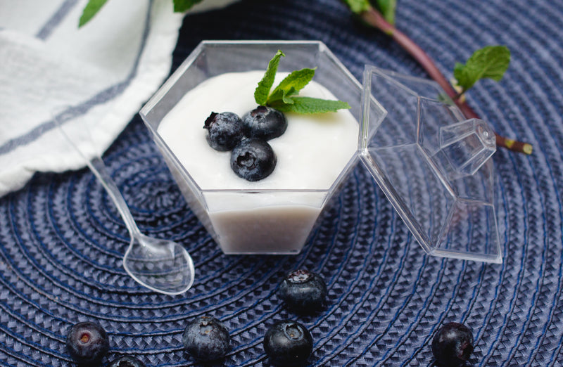 Hexagonal Mini Bowl Lids And Spoons Included on a table