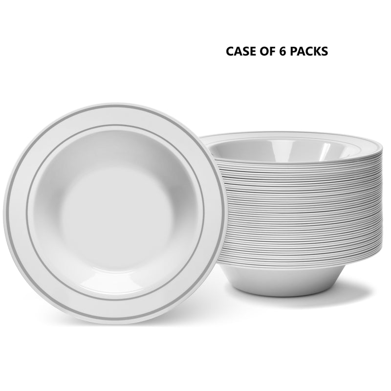 Silver Rimmed White Bowls - 12 Oz - (50 Count)