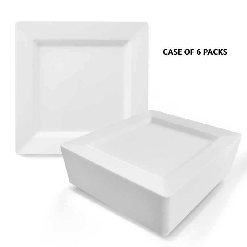 Plastic Disposable Square Dessert Plates, 50-Pack 7.5 Inches White with  Silver
