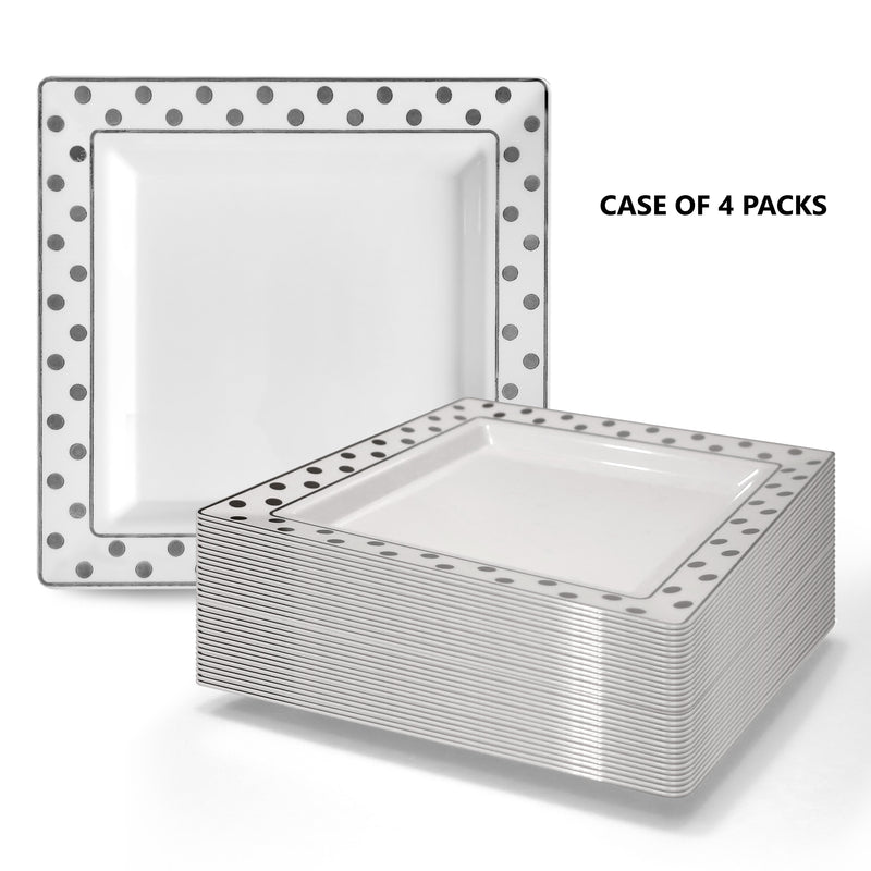 10” Silver Polka Dot Rim Square Plastic Plates (50 Count)