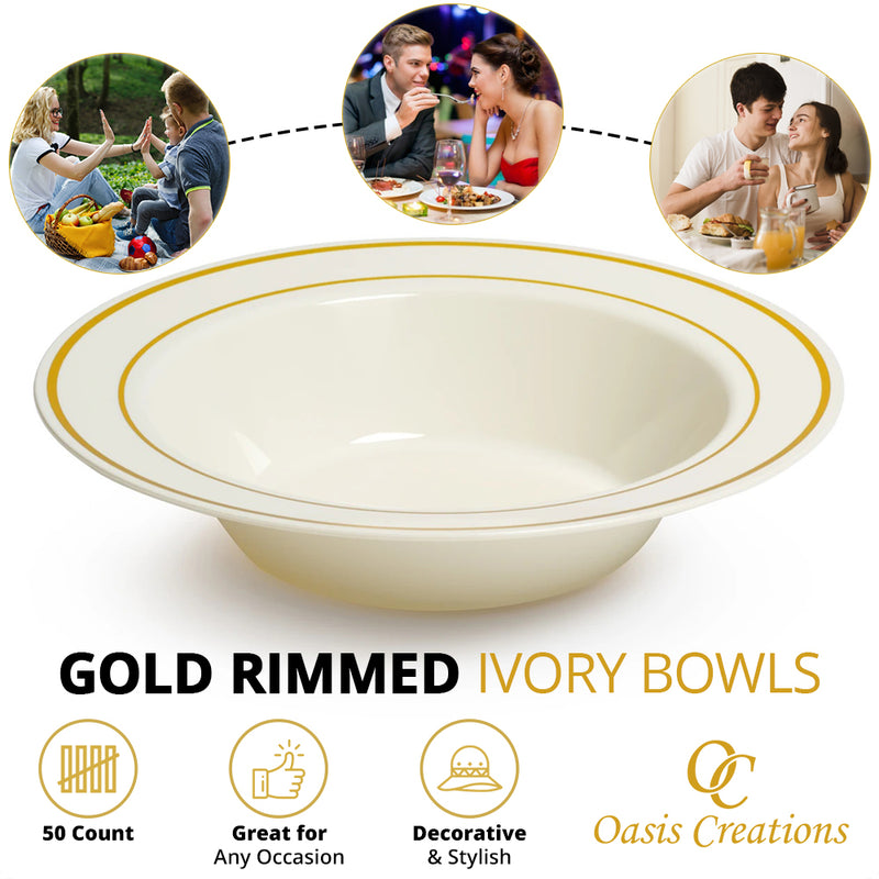 Gold Rimmed Ivory Bowls - 5 Oz - (50 Count)